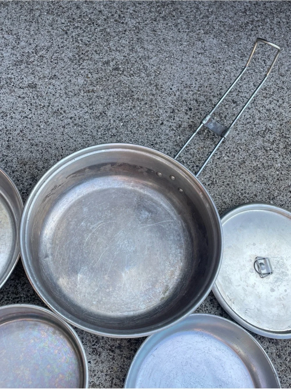 Vintage Bulldog Brand Camping Cooking Pots Aluminum Tins Pans Outdoor